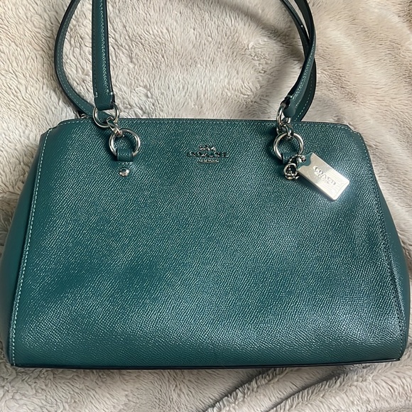 Almost New COACH Leather Purse- beautiful Teal blue/green bag, lots of pockets - Picture 2 of 14